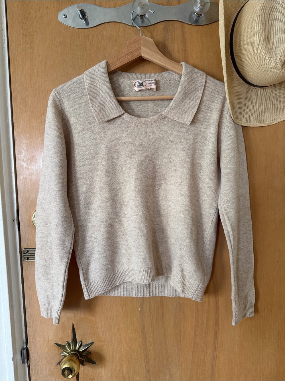 Women's Collared Crewneck Sweater in Cream